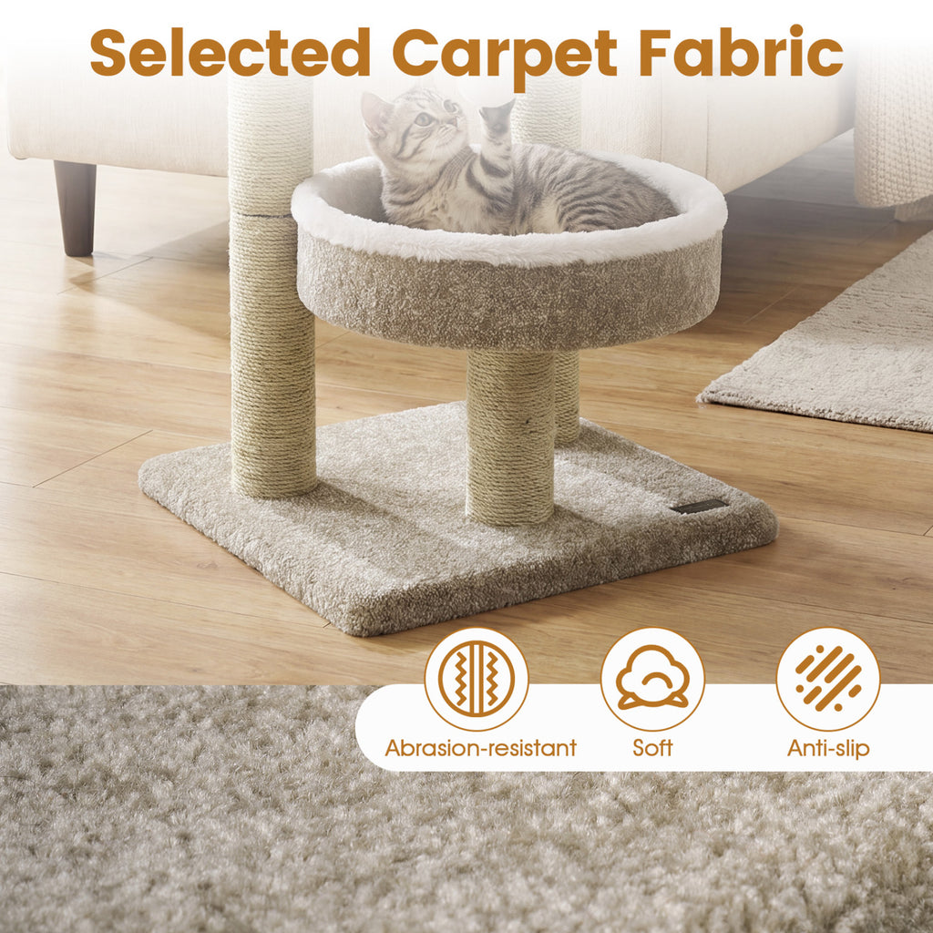 24" Cat Tower with 2 Plush Perches  Scratching Posts and Dangling Ball