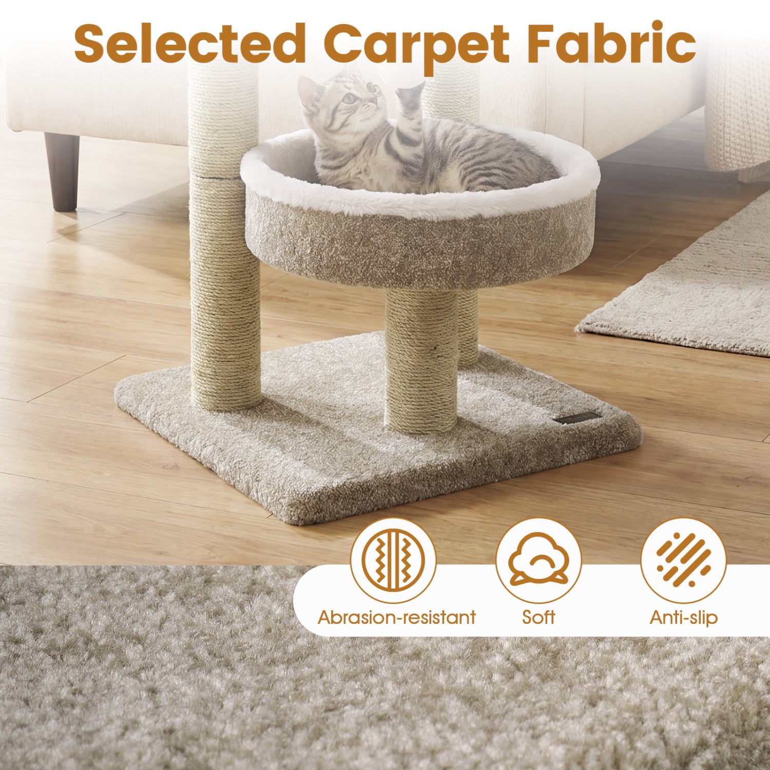 24" Cat Tower with 2 Plush Perches  Scratching Posts and Dangling Ball