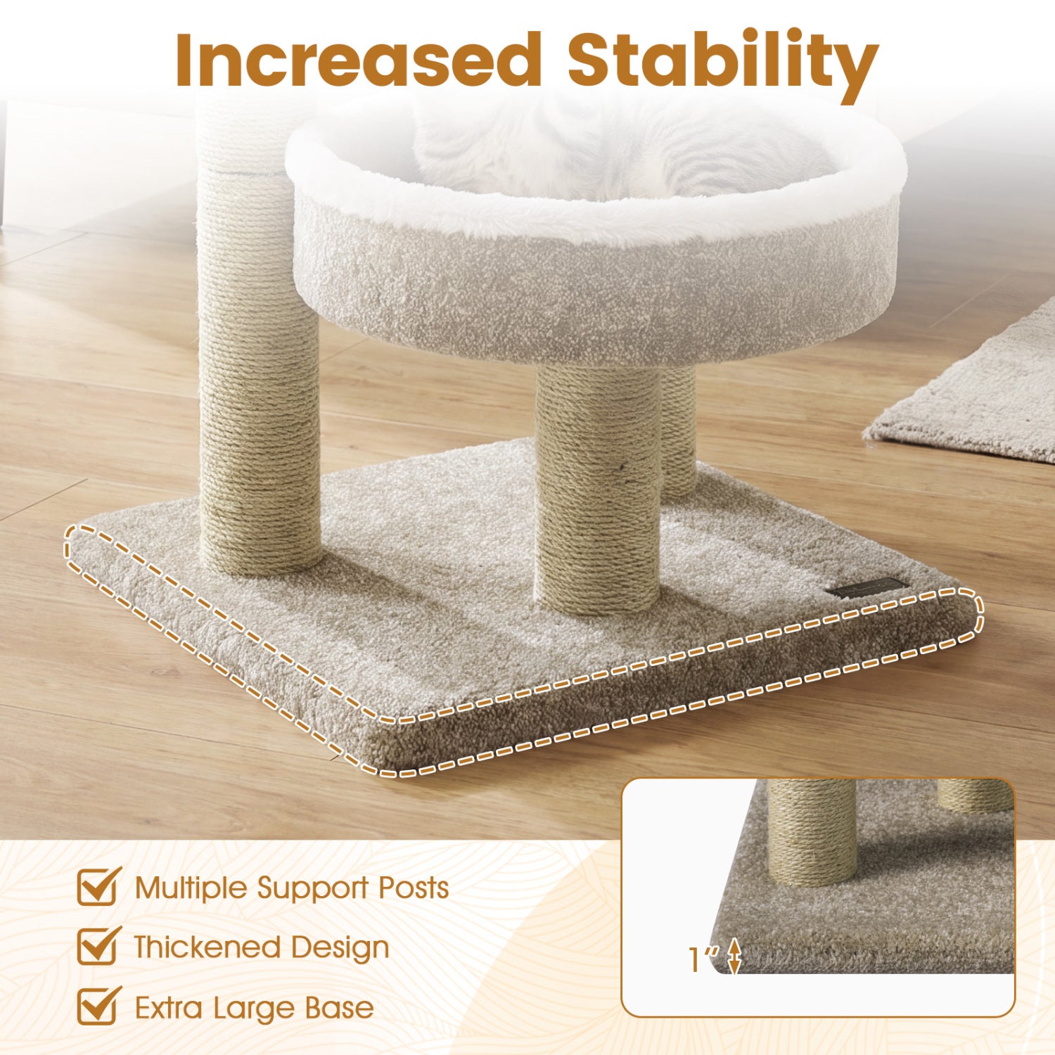 24" Cat Tower with 2 Plush Perches  Scratching Posts and Dangling Ball