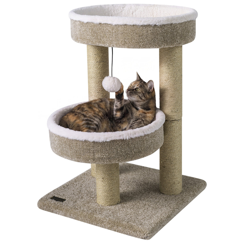 24" Cat Tower with 2 Plush Perches  Scratching Posts and Dangling Ball