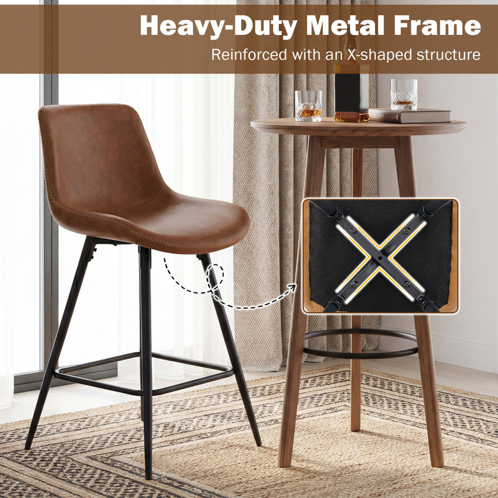 24 Inch Bar Stools Set of 4 with Backs and Footrests-Brown