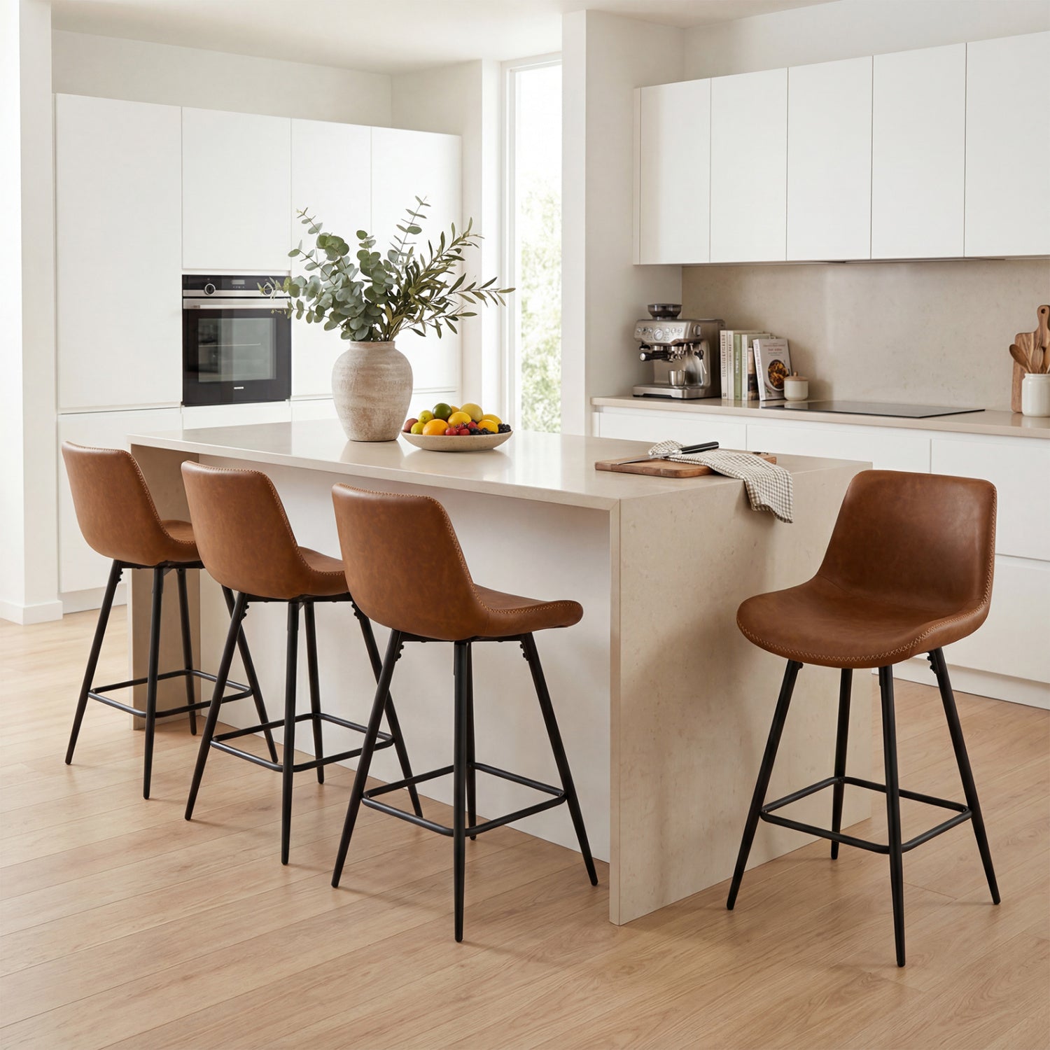 24 Inch Bar Stools Set of 2 with Backs and Footrests-Brown