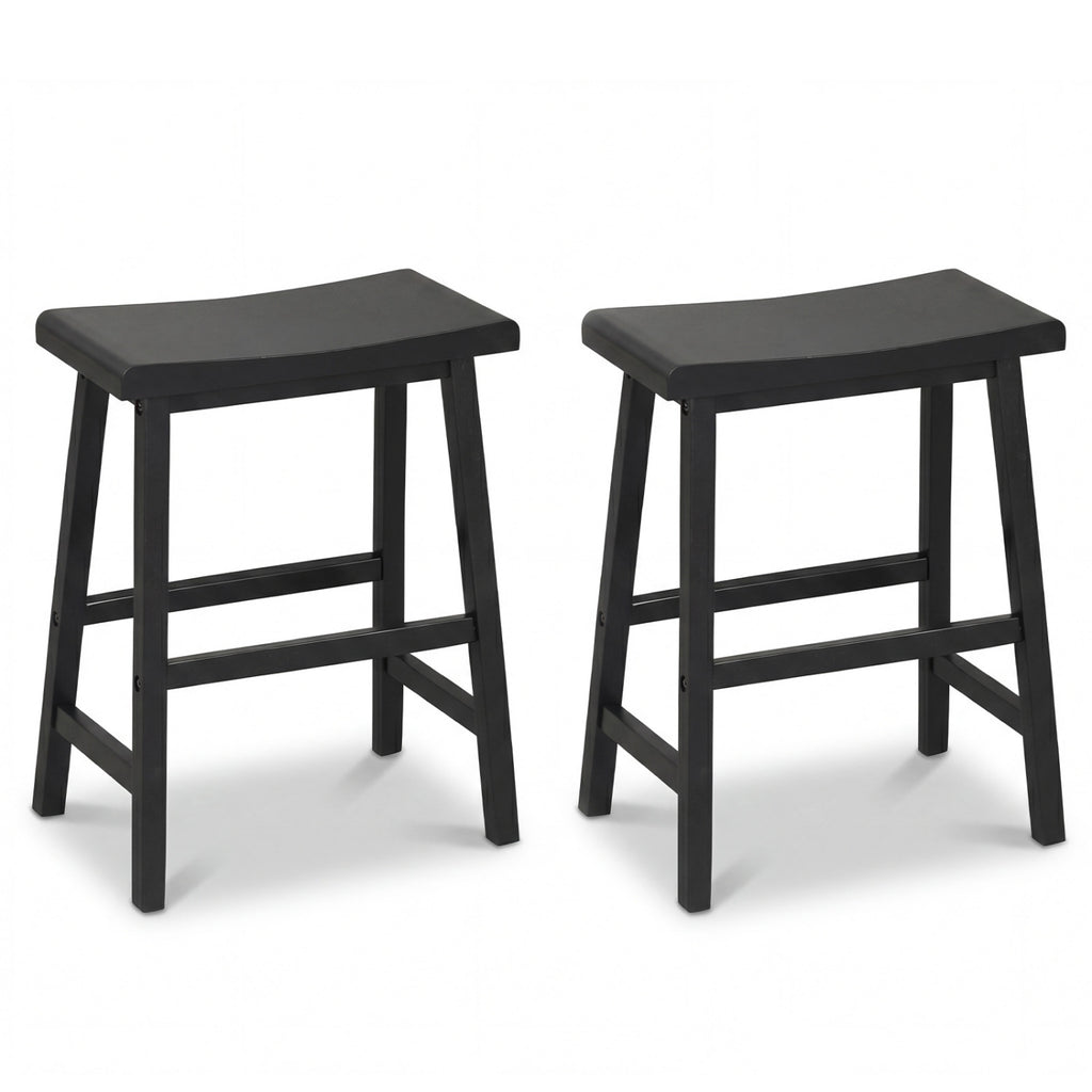 24 Inch Counter Height Stools Solid Wood Saddle Bar Stools Set of 2-Black