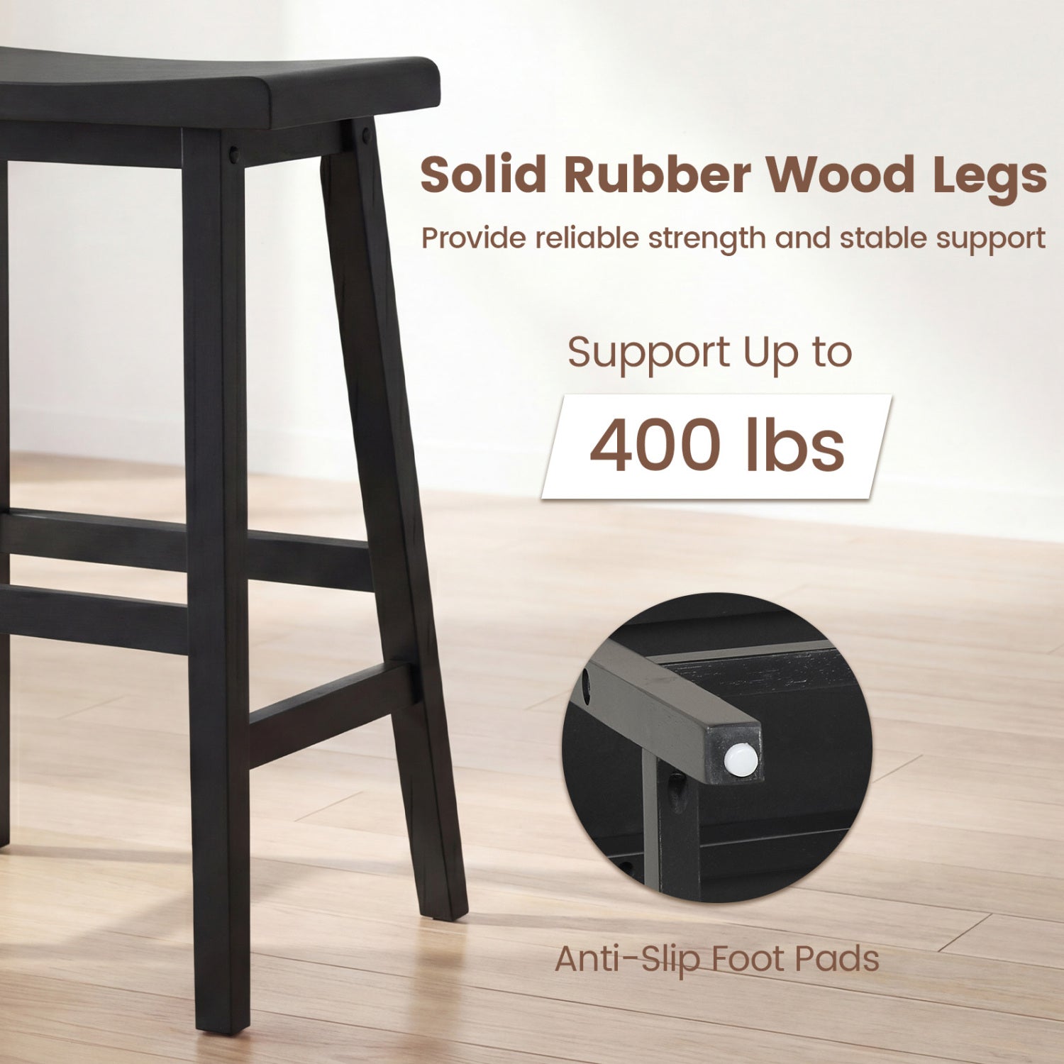 24 Inch Counter Height Stools Solid Wood Saddle Bar Stools Set of 2-Black