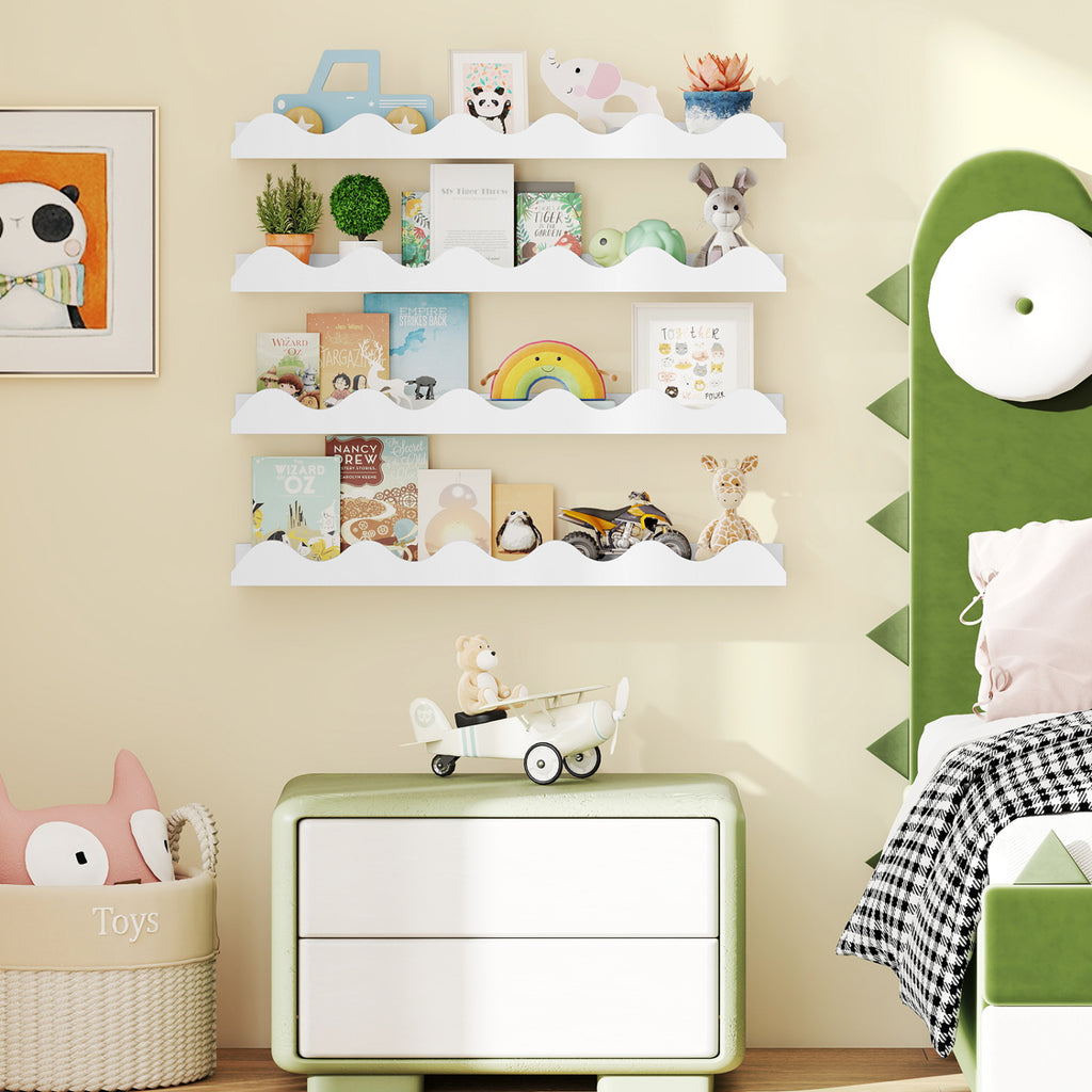 24 Inch Kids Bookshelf Set of 4 Wall-Mounted Picture Ledge Shelf-White