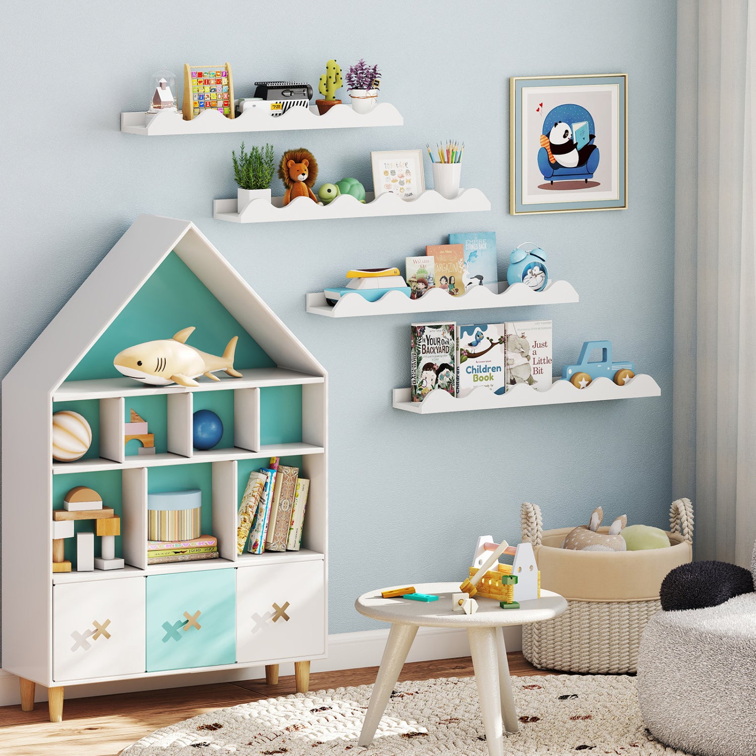 24 Inch Kids Bookshelf Set of 4 Wall-Mounted Picture Ledge Shelf-White