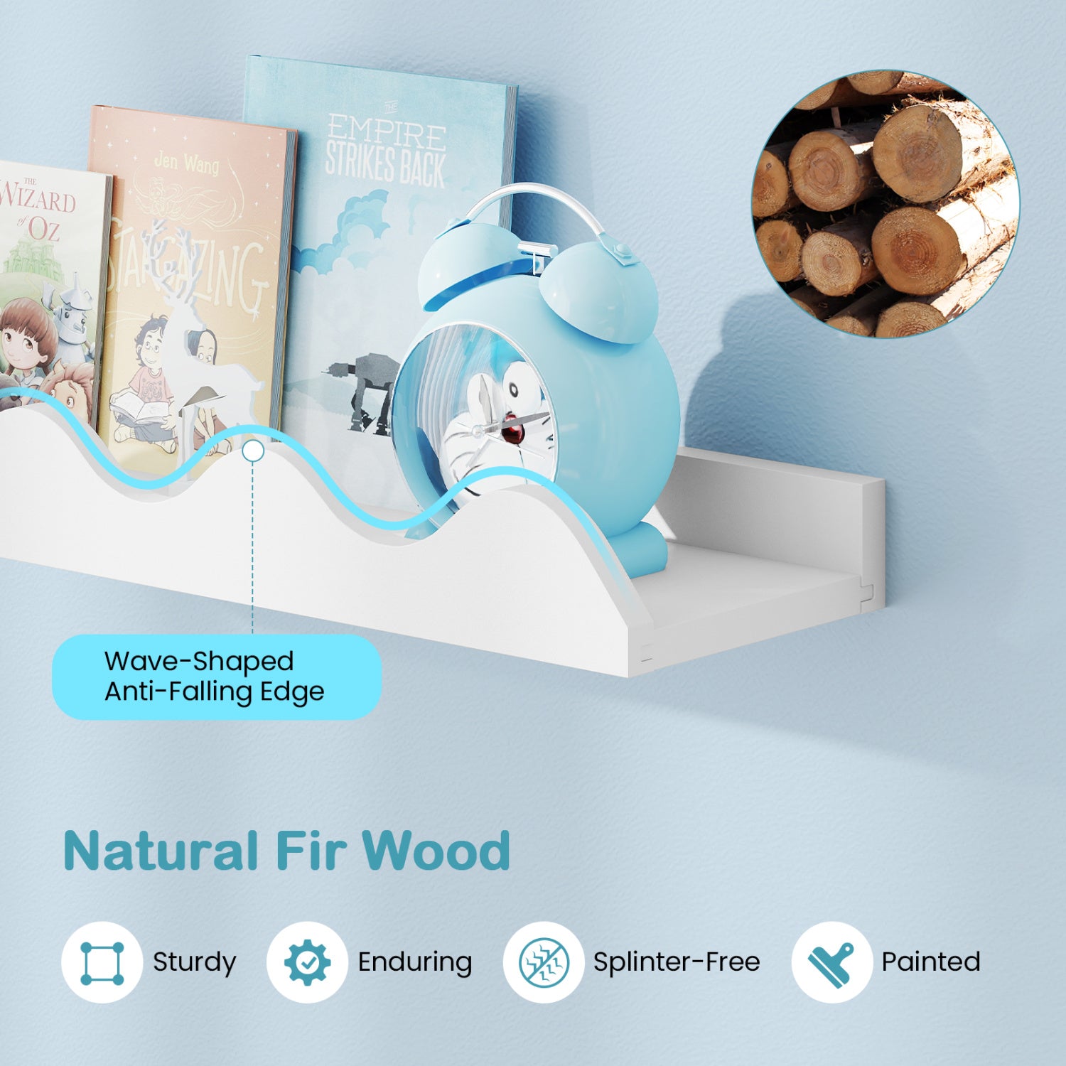 24 Inch Kids Bookshelf Set of 4 Wall-Mounted Picture Ledge Shelf-White