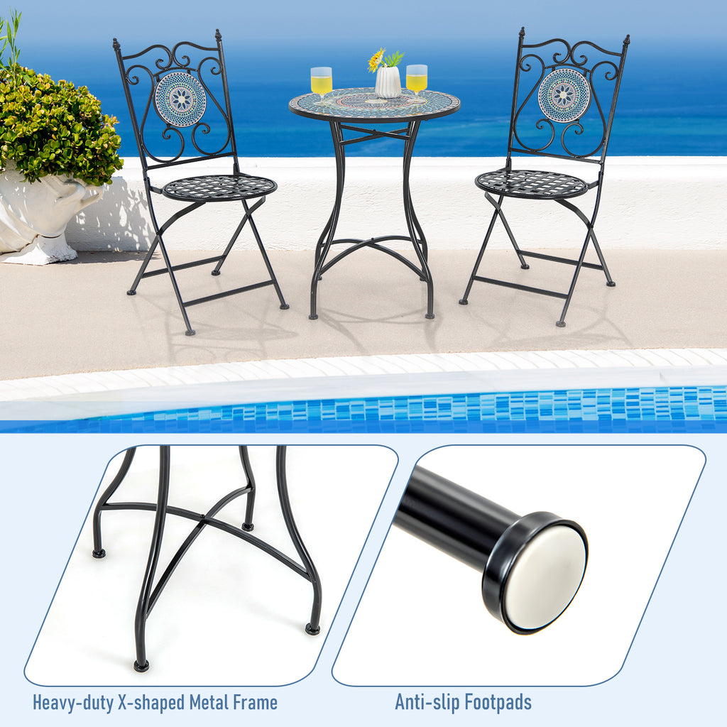 24 Inch Patio Bistro Table with Ceramic Tile Tabletop-Multicolor