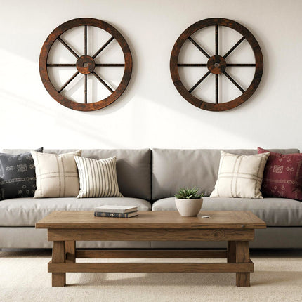 24 Inch Set of 4 Decorative Wooden Wagon Wheel Carbonized Solid Fir Wood