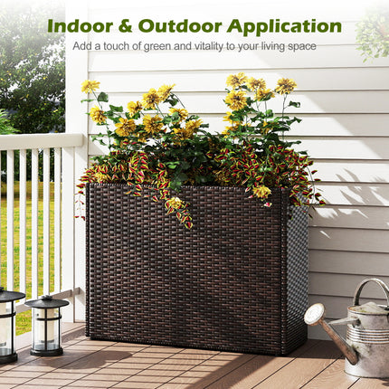 24 Inch Tall Raised Garden Bed All-Weather PE Rattan Wicker Flowerpot with Liner