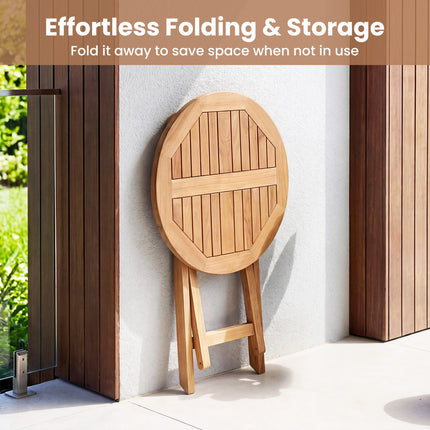 24" Round Solid Teak Outdoor Folding Bistro Table with Footrest