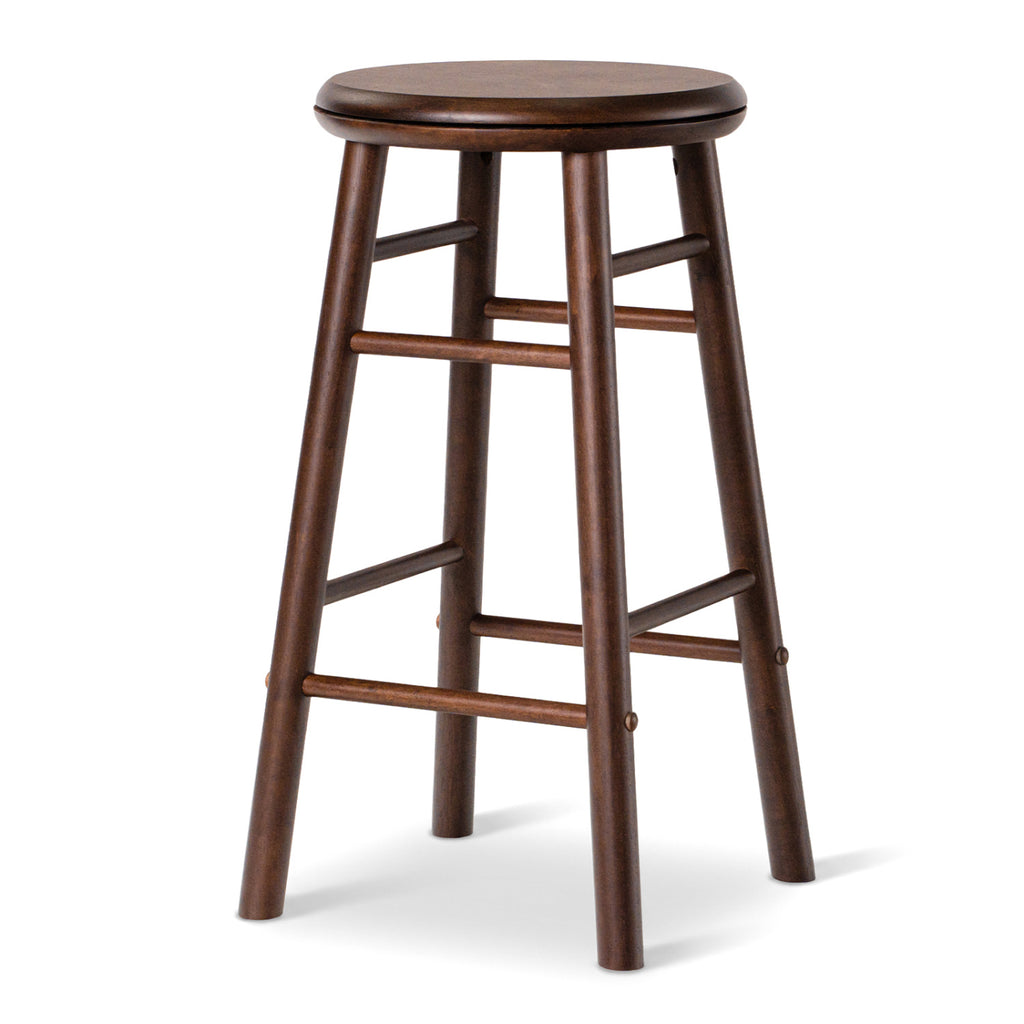 24" Swivel Bar Stools Set of 2 with Footrests & Crossbars-Walnut