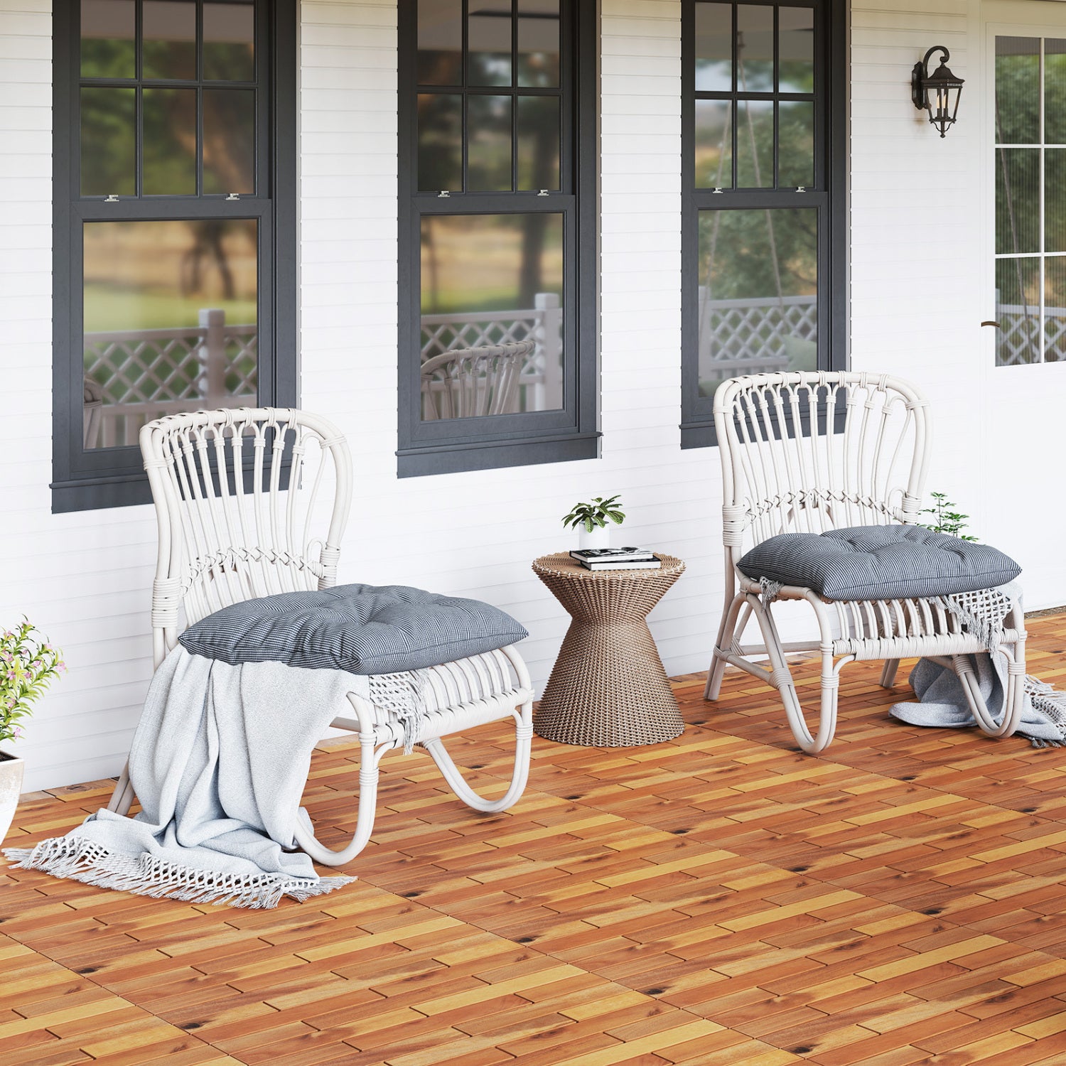 24 x 12 Inch 12 Pieces Acacia Wood Interlocking Deck Tiles with Waterproof Design-Natural