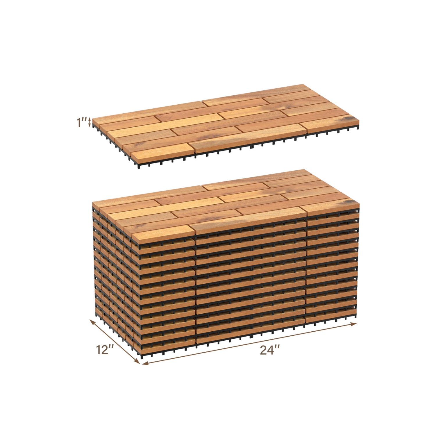 24 x 12 Inch 24 Pieces Acacia Wood Interlocking Deck Tiles with Waterproof Design