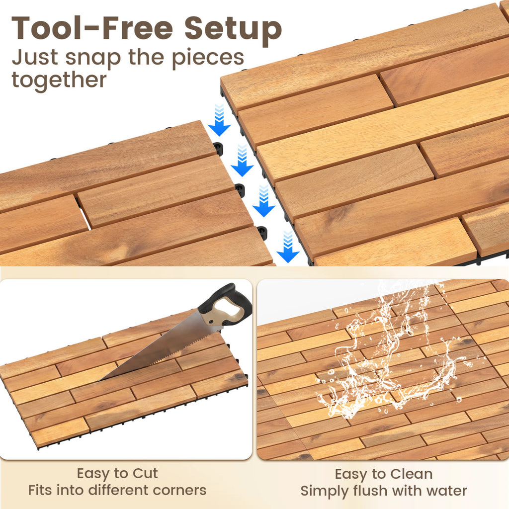 24 x 12 Inch 24 Pieces Acacia Wood Interlocking Deck Tiles with Waterproof Design