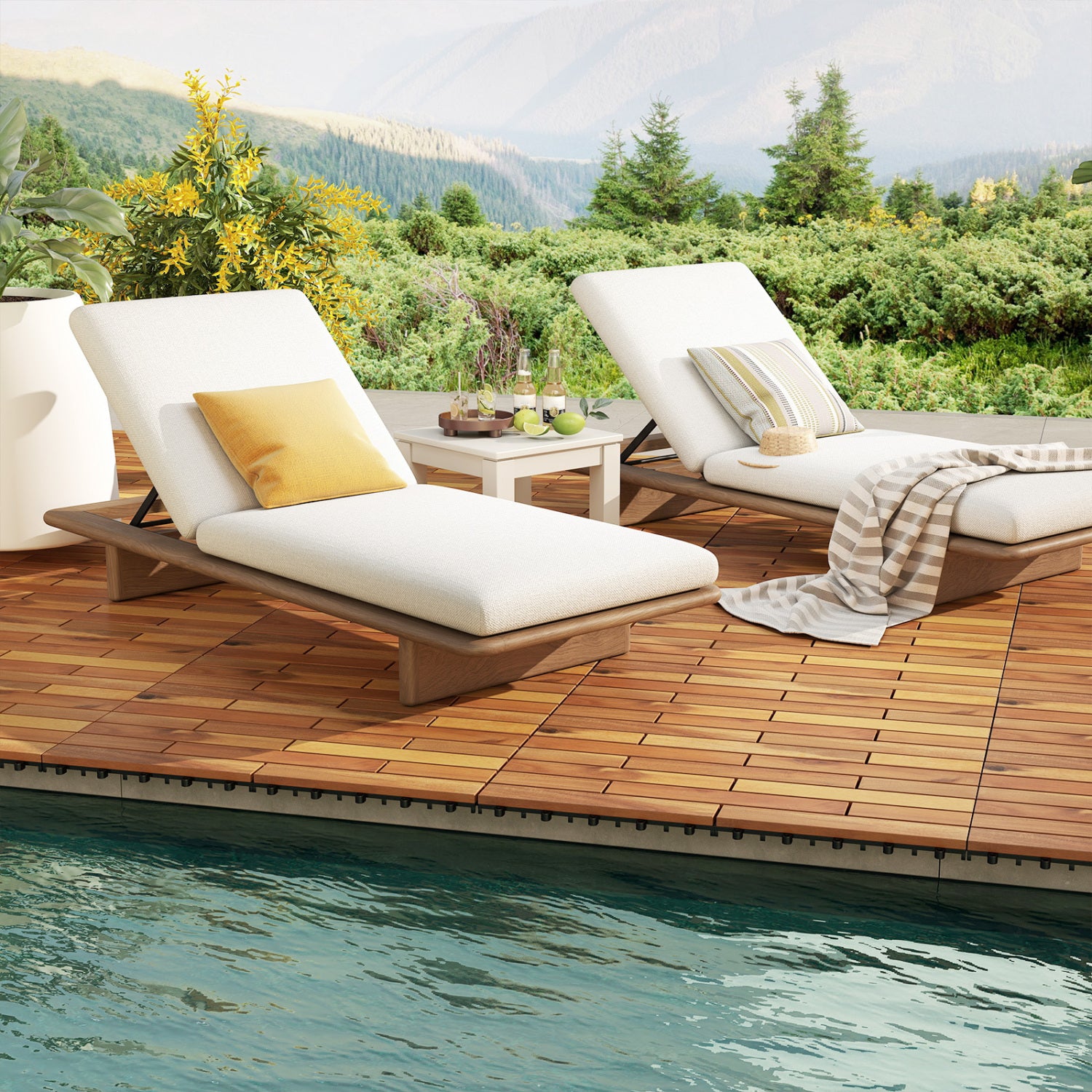 24 x 12 Inch 48 Pieces Acacia Wood Interlocking Deck Tiles with Waterproof Design-Natural