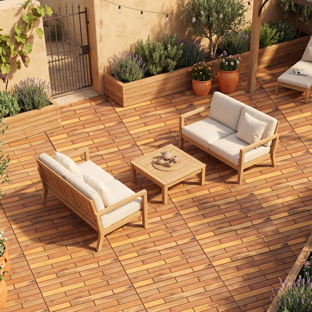 24 x 12 Inch 48 Pieces Acacia Wood Interlocking Deck Tiles with Waterproof Design-Natural
