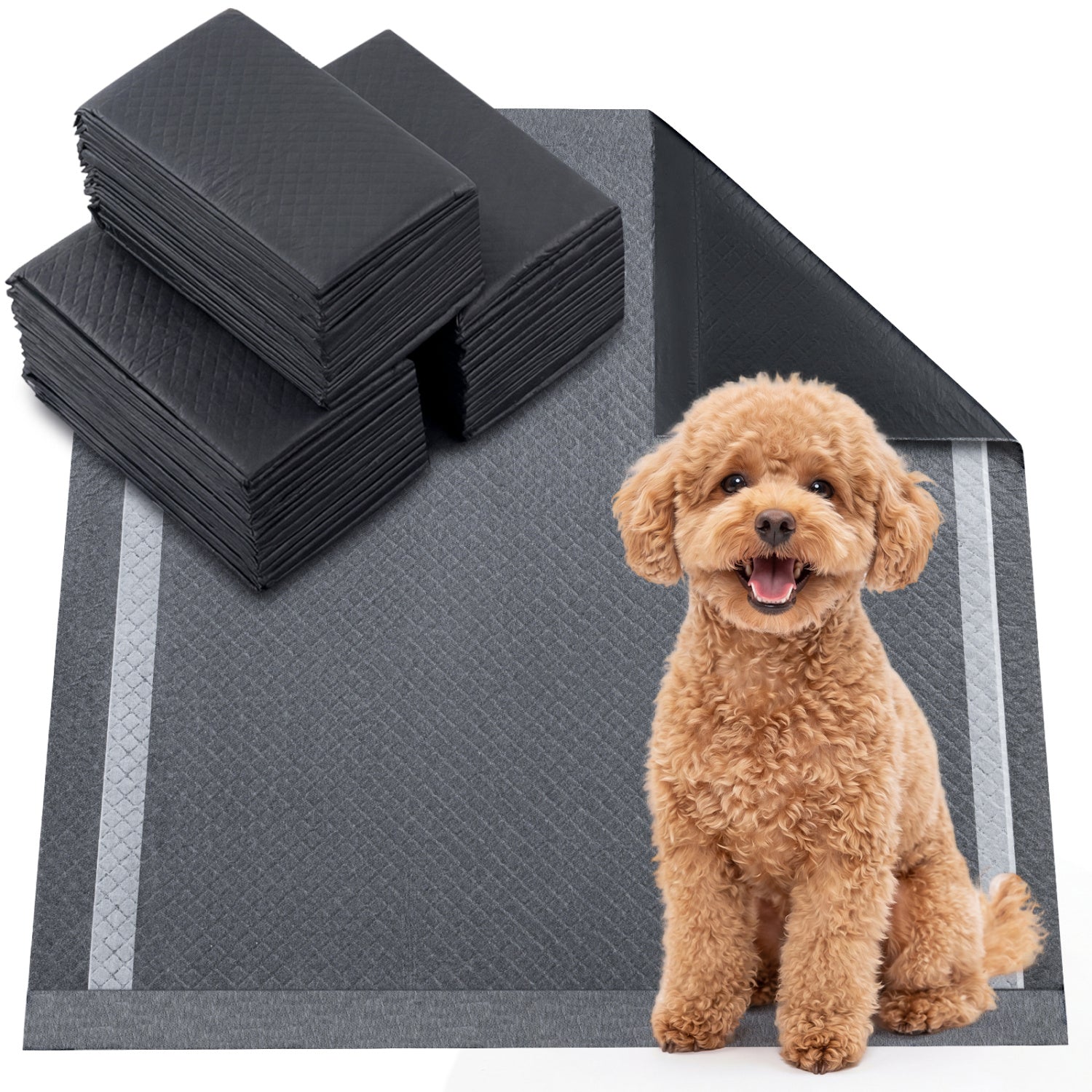 24" x 24" Charcoal Dog Pee Pads 6-Layer for Dogs-Black
