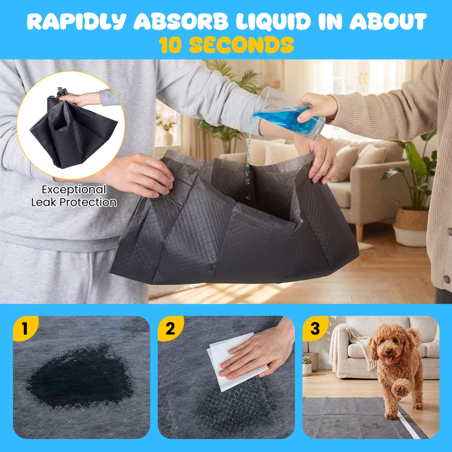 24" x 24" Charcoal Dog Pee Pads 6-Layer for Dogs-Black