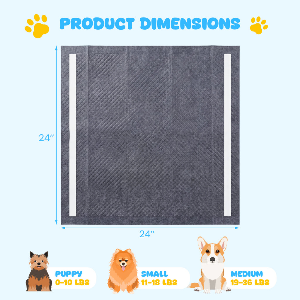 24" x 24" Charcoal Dog Pee Pads 6-Layer for Dogs-Black