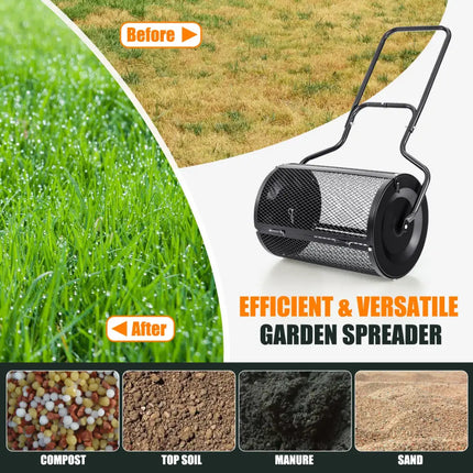 24cm Peat Moss Spreader with Upgrade Side Latches and U-shape Handle-Black - Black - Lawn Care Tools