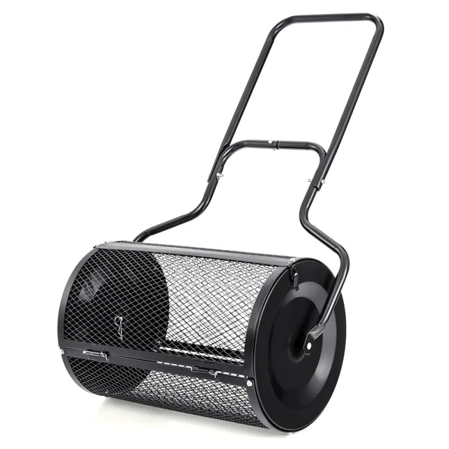 24cm Peat Moss Spreader with Upgrade Side Latches and U-shape Handle-Black - Black - Lawn Care Tools