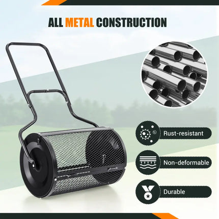 24cm Peat Moss Spreader with Upgrade Side Latches and U-shape Handle-Black - Black - Lawn Care Tools