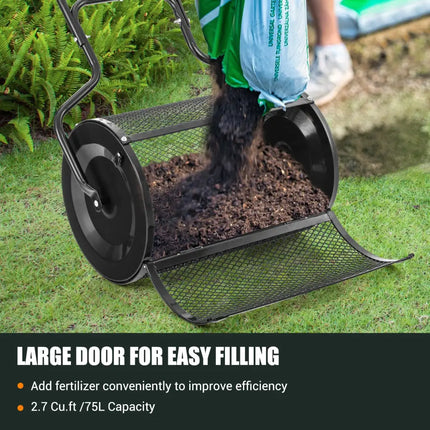 24cm Peat Moss Spreader with Upgrade Side Latches and U-shape Handle-Black - Black - Lawn Care Tools