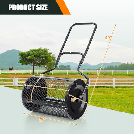 24cm Peat Moss Spreader with Upgrade Side Latches and U-shape Handle-Black - Black - Lawn Care Tools
