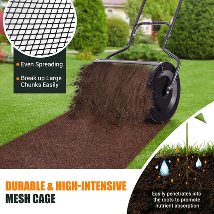 24cm Peat Moss Spreader with Upgrade Side Latches and U-shape Handle-Black - Black - Lawn Care Tools