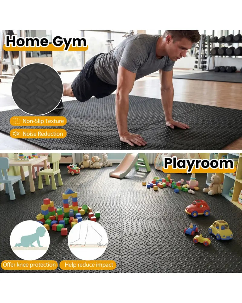 24Tiles 1/2’’ Puzzle Exercise Floor Mats-Black - Black - Yoga Accessories