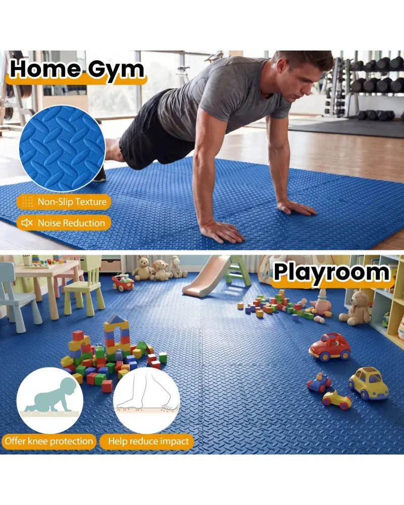 24Tiles 1/2’’ Puzzle Exercise Floor Mats-Blue - Blue - Yoga Accessories
