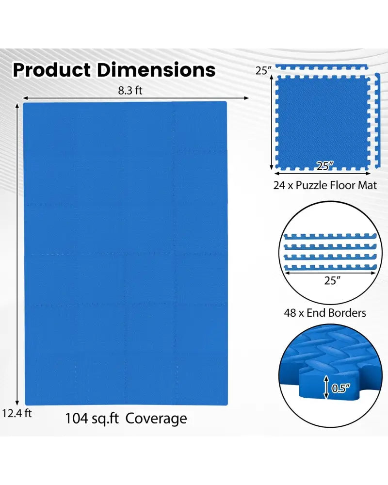 24Tiles 1/2’’ Puzzle Exercise Floor Mats-Blue - Blue - Yoga Accessories