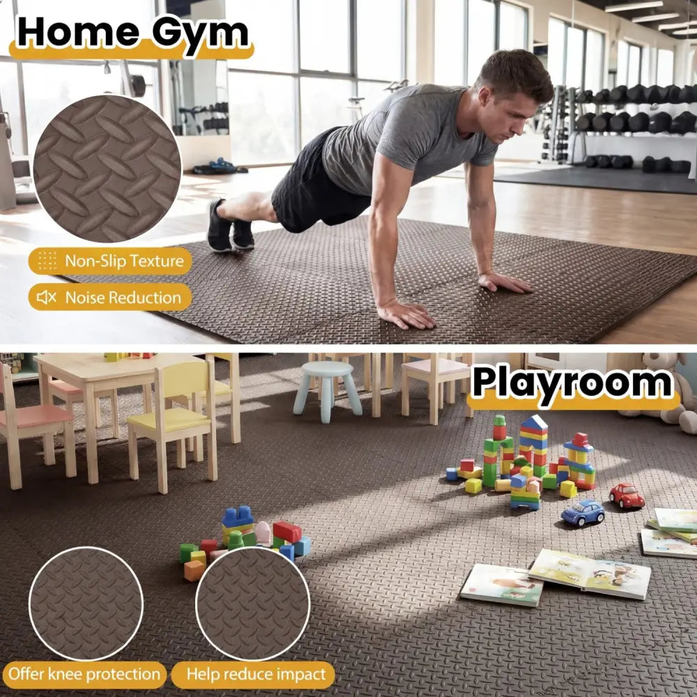 24Tiles 1/2’’ Puzzle Exercise Floor Mats-Brown - Brown - Yoga Accessories