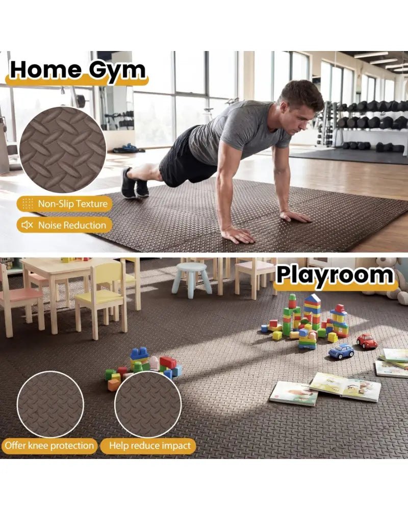 24Tiles 1/2’’ Puzzle Exercise Floor Mats-Brown - Brown - Yoga Accessories
