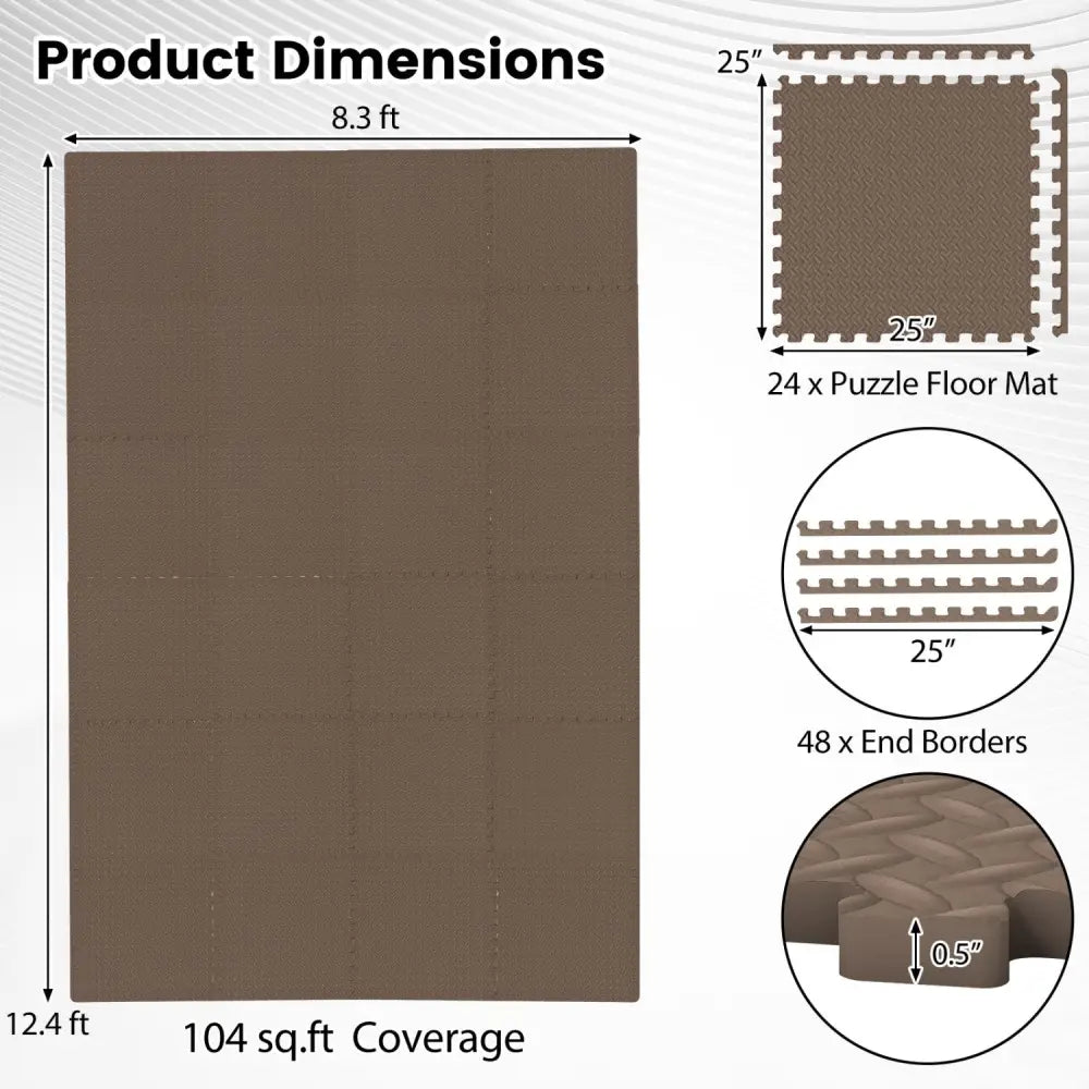 24Tiles 1/2’’ Puzzle Exercise Floor Mats-Brown - Brown - Yoga Accessories