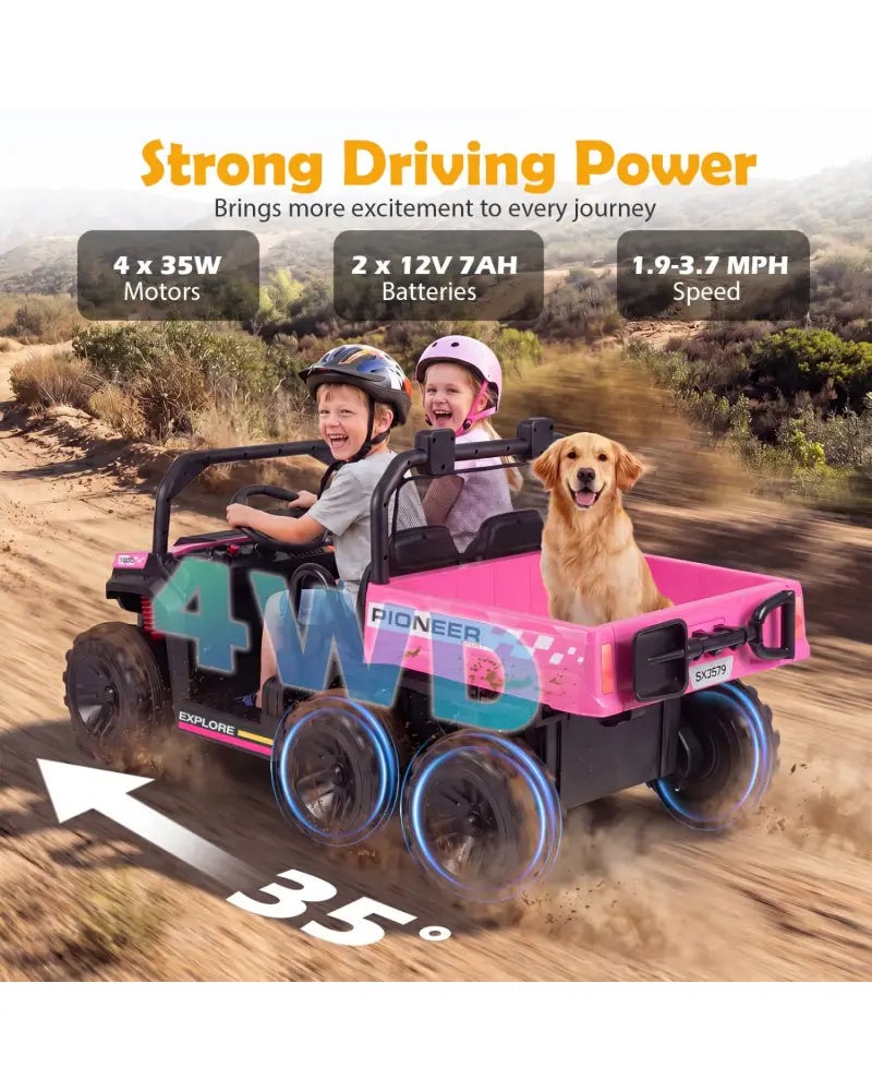 24V 2-Seater Kids Ride on Dump Truck 4WD with Electric Dump Bed and Lights-Pink - Pink - Powered Ride On Toys