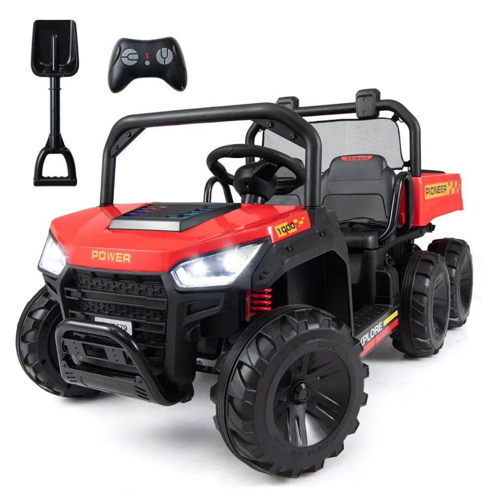 24V 2-Seater Kids Ride on Dump Truck 4WD with Electric Dump Bed and Lights-Red - Red - Powered Ride On Toys