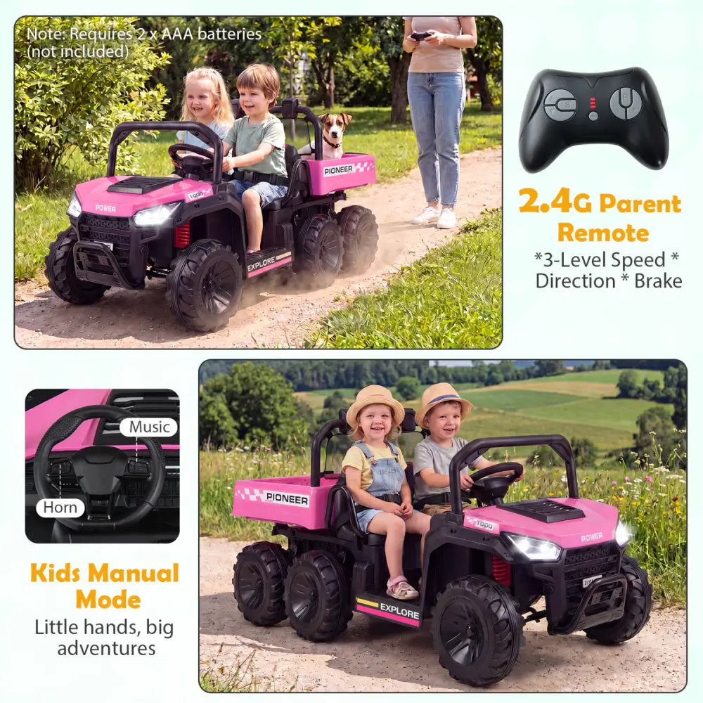 24V 2-Seater Kids Ride on Dump Truck 4WD with Electric Dump Bed and Lights-Pink - Pink - Powered Ride On Toys