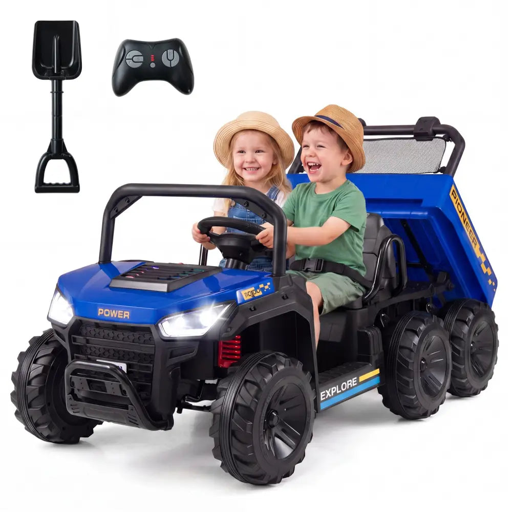 24V 2-Seater Kids Ride on Dump Truck 4WD with Electric Dump Bed and Lights-Navy - Navy - Powered Ride On Toys