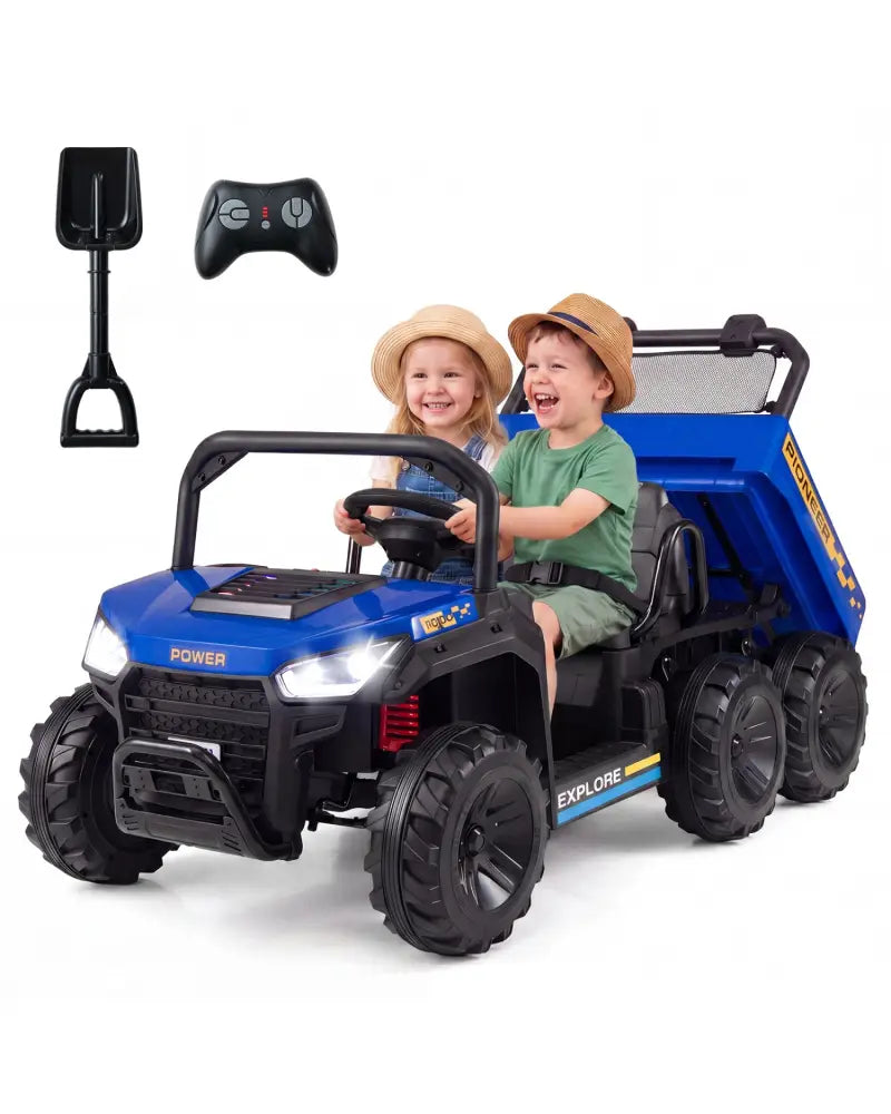 24V 2-Seater Kids Ride on Dump Truck 4WD with Electric Dump Bed and Lights-Navy - Navy - Powered Ride On Toys