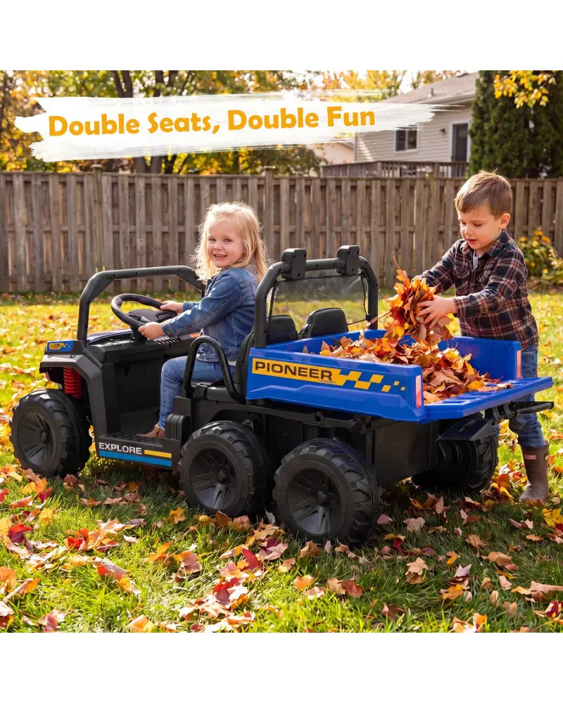 24V 2-Seater Kids Ride on Dump Truck 4WD with Electric Dump Bed and Lights-Navy - Navy - Powered Ride On Toys