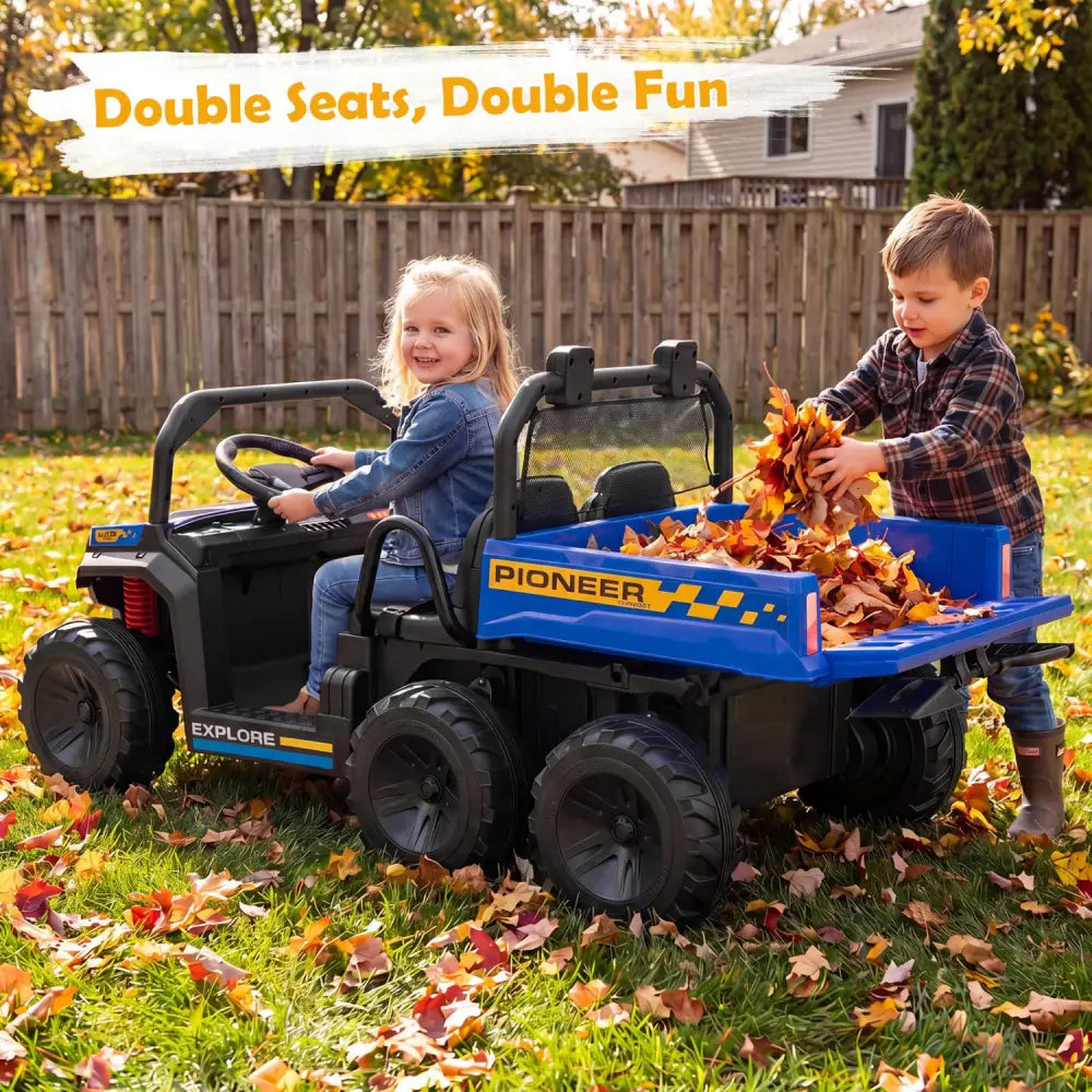 24V 2-Seater Kids Ride on Dump Truck 4WD with Electric Dump Bed and Lights-Navy - Navy - Powered Ride On Toys