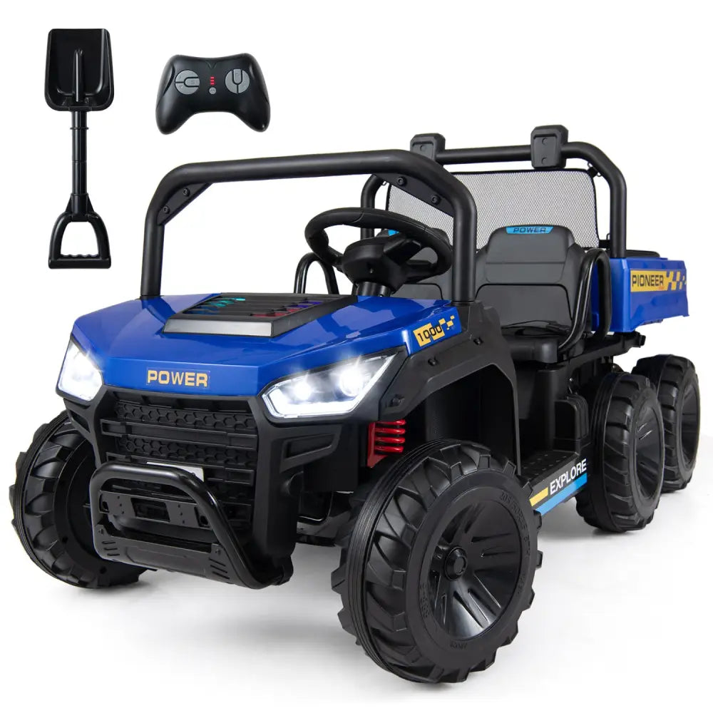 24V 2-Seater Kids Ride on Dump Truck 4WD with Electric Dump Bed and Lights-Navy - Navy - Powered Ride On Toys