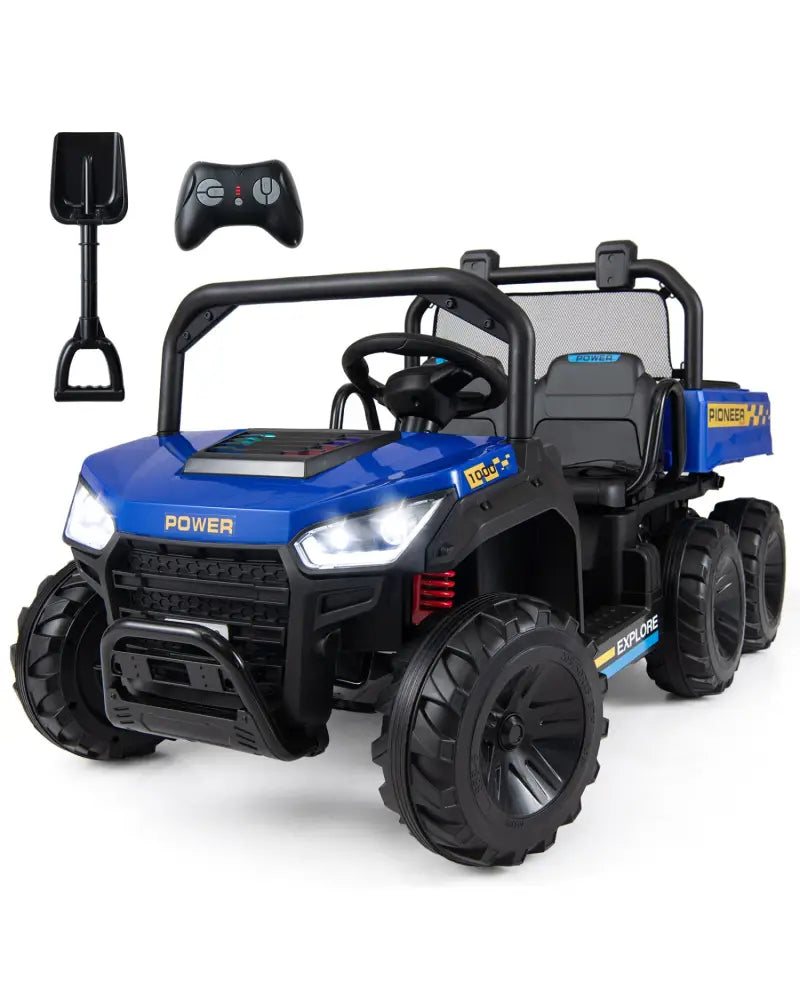24V 2-Seater Kids Ride on Dump Truck 4WD with Electric Dump Bed and Lights-Navy - Navy - Powered Ride On Toys