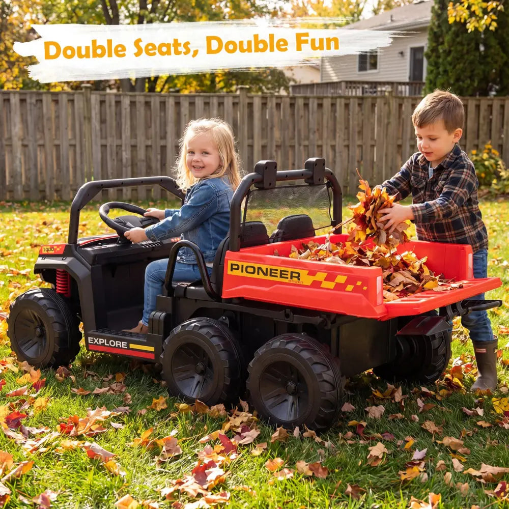 24V 2-Seater Kids Ride on Dump Truck 4WD with Electric Dump Bed and Lights-Red - Red - Powered Ride On Toys
