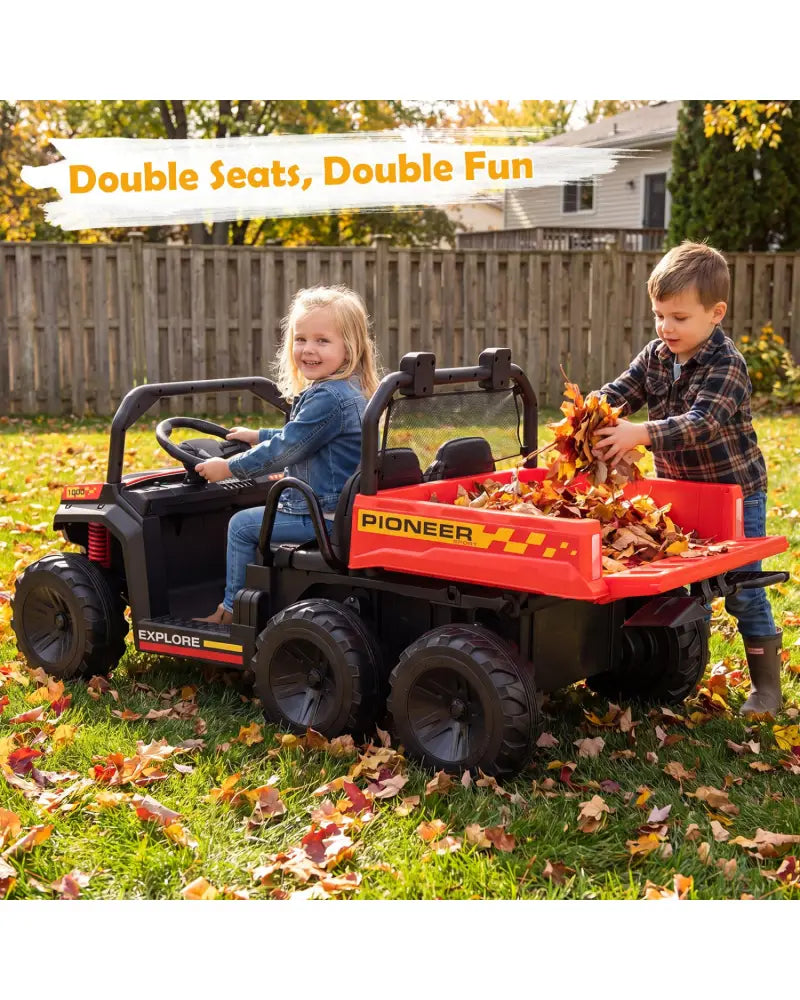 24V 2-Seater Kids Ride on Dump Truck 4WD with Electric Dump Bed and Lights-Red - Red - Powered Ride On Toys
