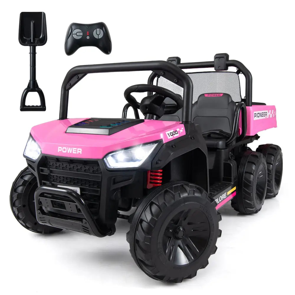 24V 2-Seater Kids Ride on Dump Truck 4WD with Electric Dump Bed and Lights-Pink - Pink - Powered Ride On Toys