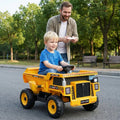 24V Construction Electric Vehicle with Dump Bed and Remote Control for Aged 3-8-Yellow - Yellow - Powered Ride On Toys