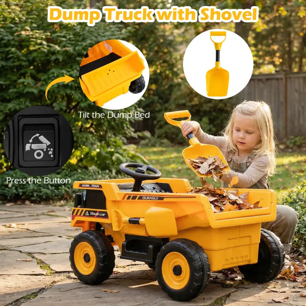24V Construction Electric Vehicle with Dump Bed and Remote Control for Aged 3-8-Yellow - Yellow - Powered Ride On Toys